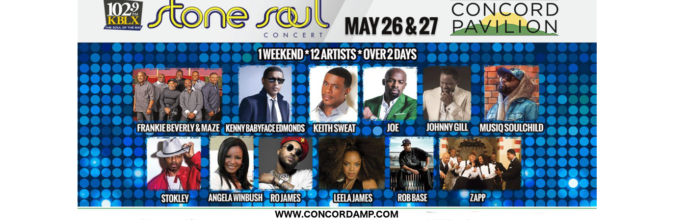 KBLX Stone Soul Concert: Maze, Frankie Beverly, Keith Sweat, Johnny Gill, Angela Winbush, Zapp & Rob Base at Concord Pavilion